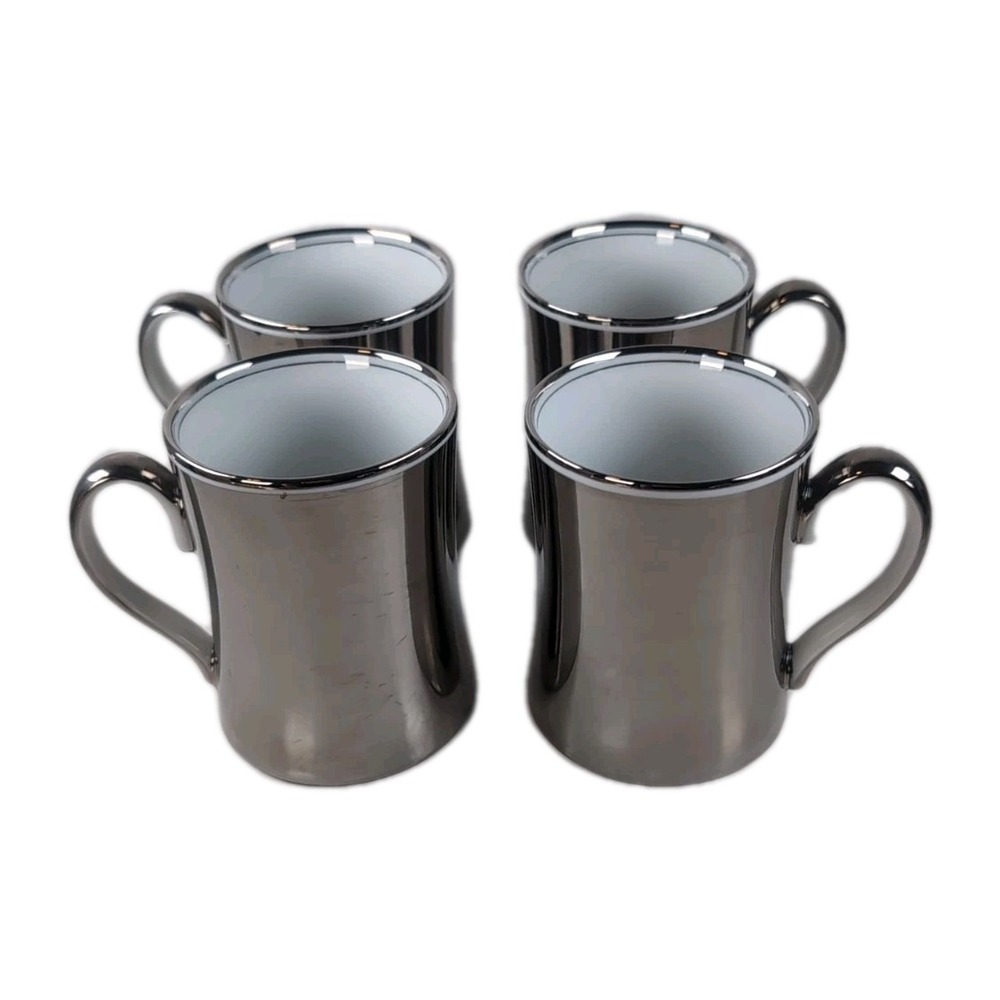 Fitz & Floyd Platinum Rondelet 109 Ceramic Coffee Mugs Japan Set Of 4 Vintage